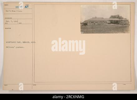 Officers' quarters at Acceptance Park, Detroit, Michigan. February 7, 1919. This photograph, numbered 56359, shows the housing facilities at the park for military officers. There are 87 notes attached to this image. Stock Photo