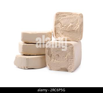 Blocks of compressed yeast isolated on white Stock Photo