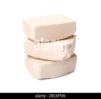 Blocks of compressed yeast isolated on white Stock Photo