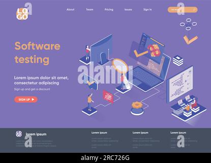 Beta testing isometric landing page. Functional software test, mobile ...
