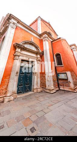 Venice, Italy - April 2, 2022: Exterior view of the Sanctuary of Madonna delle Grazie, in Italian, Santuario Madonna delle Grazie in San Giovanni Cris Stock Photo