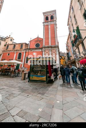 Venice, Italy - April 2, 2022: Exterior view of the Sanctuary of Madonna delle Grazie, in Italian, Santuario Madonna delle Grazie in San Giovanni Cris Stock Photo