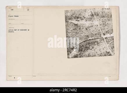 Aerial map showing trenches in France during World War One. Photograph taken by the 246 Signal Company. The map is detailed with symbols, with a note indicating a specific position with N:823 as the coordinates. Stock Photo