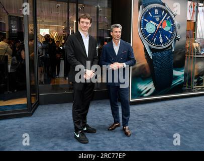 Paris, France. 05th Sep, 2023. CEO of LVMH Holding Company, Antoine Arnault  and CEO of TAG Heuer, Frederic Arnault during a visit of the Restos du  Coeur charity organization headquarters in Paris