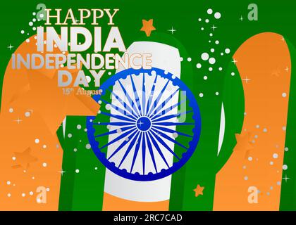 Indian Independence Day background with flag tricolor, green, orange and white. Patriotism template, greeting card, poster, Happy India Freedom celebr Stock Vector