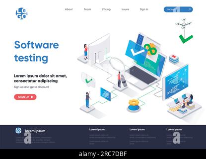 Beta testing isometric landing page. Functional software test, mobile ...
