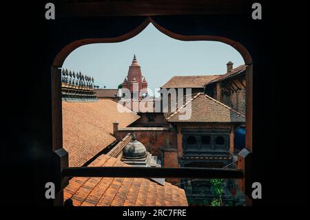 A landscape around Bhaktapur Durbar Square, a former royal palace complex and UNESCO World Heritage located in Bhaktapur, Nepal Stock Photo