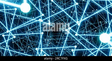 Abstract digital network connection blue Block chain and technology abstract background. Net and communication concept. Close up image of dots and lin Stock Photo