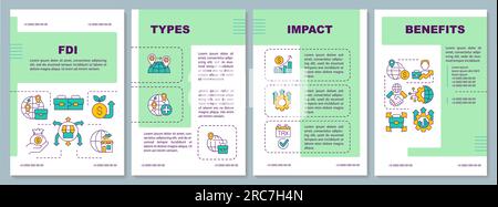 Green brochure with foreign direct investment icons Stock Vector