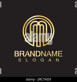 Golden Luxury Letter M Logo Vector Design- Isolated On Black Background Stock Vector