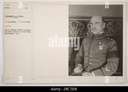 Major General Peter C. Harris, Adjutant General of the Army, Washington, D.C., pictured in the photograph, with Lieutenant A. J. Lubbe. The photograph was taken on June 1, 1920, and the description symbol associated with the photograph is 'A.' It was issued under the direction of the authorities in charge. Stock Photo