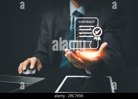 concept virtual contract document interface for the legal and financial industries. digital contract management and signature processes. marketing mat Stock Photo