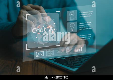 Artificial intelligence AI and CRM software automation technology.business use AI smart technology sales reports recording the sale of goods and makin Stock Photo