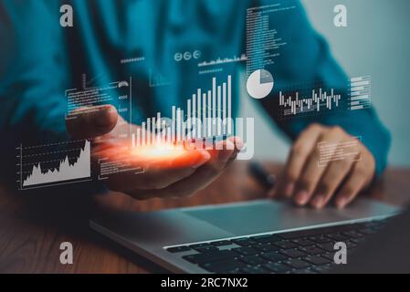dashboard Big data diagram graph virtual screen. economic analysis and investment finance and marketing business intelligence (BI) concept. Stock Photo