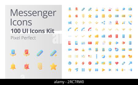 Messenger application pixel perfect flat gradient color ui icons kit Stock Vector