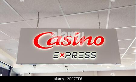 lyon,  France - 06 16 2023 : Casino express shop france supermarket logo text and brand sign store of french retailer market Stock Photo