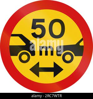 Road sign in Iceland - Drivers must maintain a safe minimum distance between their vehicles as shown Stock Photo