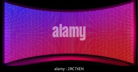 Tv show led screen stage and lcd wall background. Light panel concave monitor digital texture with dot pattern and scene. Curved cinema glittering dio Stock Vector