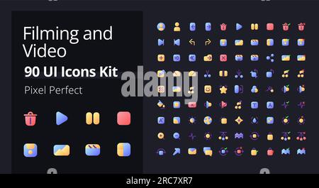 Video production flat gradient fill ui icons for dark mode Stock Vector