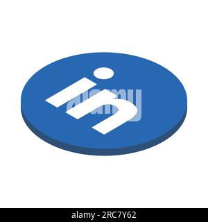 LinkedIn social media app icon. 3D isometric circle vector illustration. Stock Vector