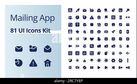 Mailing app black glyph ui icons kit Stock Vector