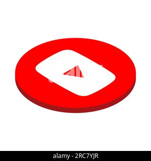 Youtube social media app icon. 3D isometriccircle vector illustration. Stock Vector