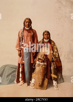 Colorado:  1899 A photochrome by the Detroit Publishing Company showing Ute Native American Jose Romero and his family. Stock Photo