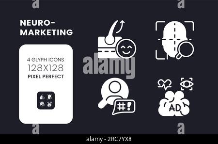 Neuromarketing white solid desktop icons set Stock Vector