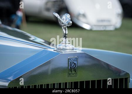 Rolls Royce Spirit of Ecstasy and grille close up Stock Photo