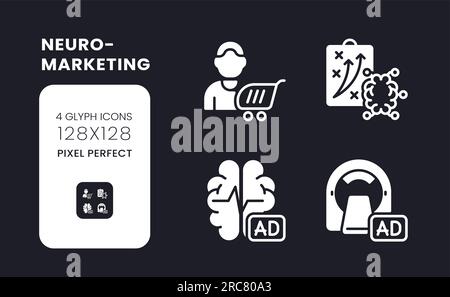 Neuro marketing white solid desktop icons set Stock Vector