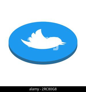 Twitter social media app icon. 3D isometric circle vector illustration. Stock Vector