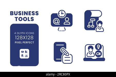 Business tools black solid desktop icons pack Stock Vector