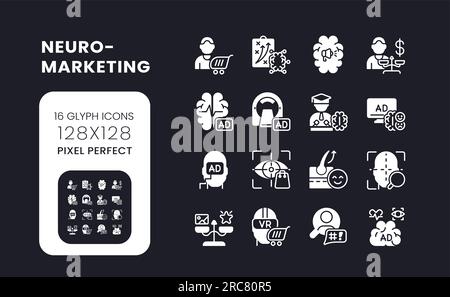 Neuromarketing white solid desktop icons set Stock Vector