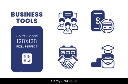 Business tools black solid desktop icons pack Stock Vector