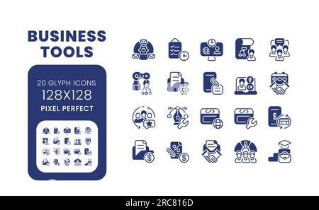 Business tools black solid desktop icons pack Stock Vector