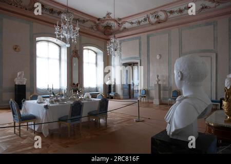 Rundāle Palace interior, dining room. The dining table is set Stock Photo