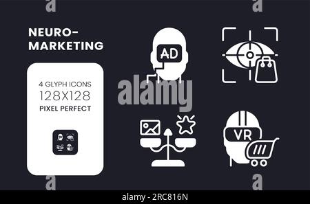 Neuromarketing white solid desktop icons set Stock Vector