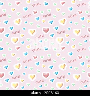 Cute vector hearts pattern in pixel art style Stock Vector