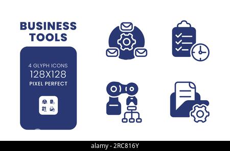 Business tools black solid desktop icons pack Stock Vector