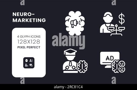 Neuromarketing white solid desktop icons set Stock Vector