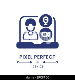 Video conferencing black solid desktop icon Stock Vector