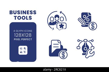 Business tools black solid desktop icons pack Stock Vector