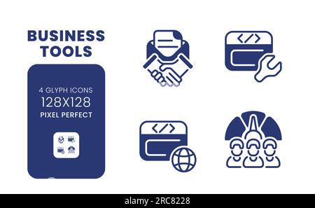 Business tools black solid desktop icons pack Stock Vector