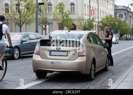 Someone parked his car on Gediminas Avenue in the center of Vilnius where it is not allowed. A fine will be issued Stock Photo