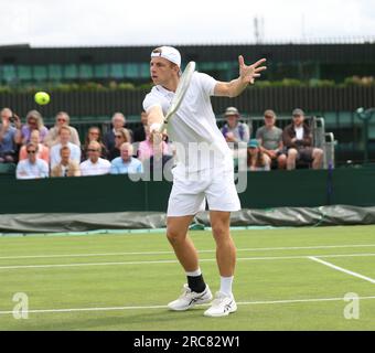 London, UK. 04th July, 2023. Tallon Griekspoor of the Netherlands during day two of the 2023 Wimbledon Championships at the All England Lawn Tennis and Croquet Club, Wimbledon in London on Tuesday, July 04, 2023. (Photo by Hugo Philpott/BSR Agency) Credit: BSR Agency/Alamy Live News Stock Photo