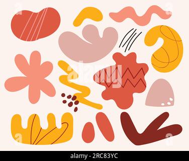 Abstract doodle hand drawn various shapes. Doodle objects sketchy autumn color background. Stock Vector
