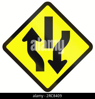 Indonesian road warning sign: Central Reserve With Two Way Traffic Stock Photo