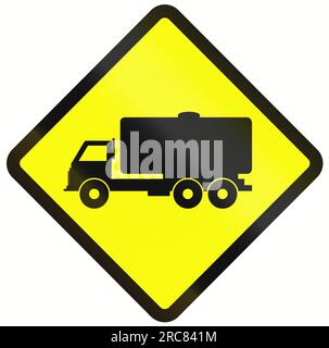 Indonesian warning road sign - tank truck Stock Photo