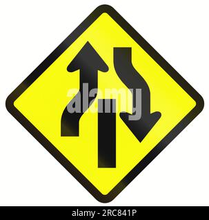 Indonesian road warning sign: Central Reserve With Two Way Traffic Ends Stock Photo