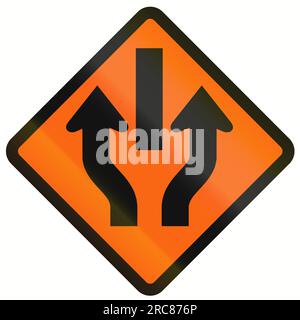 Indonesian temporary road warning sign: Central Reserve With One Way Traffic Stock Photo